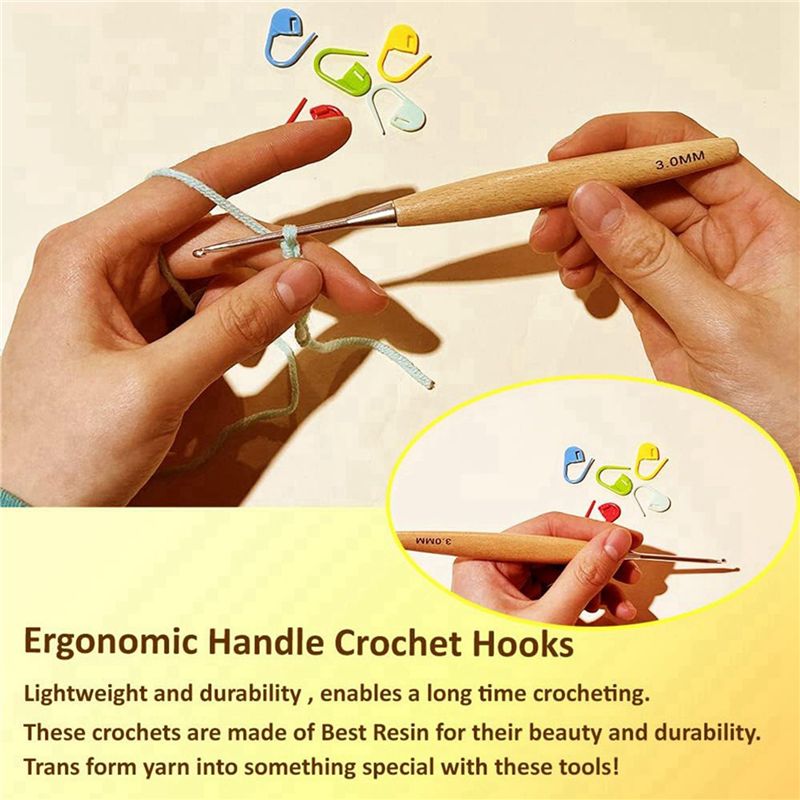 M12K – набор из 40 деревянных  – обзор и цена Wooden Crochet Hooks Ergonomic Handle